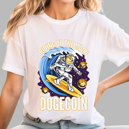 Riding To The Moon Dogecoin DOGE Geek T-Shirt