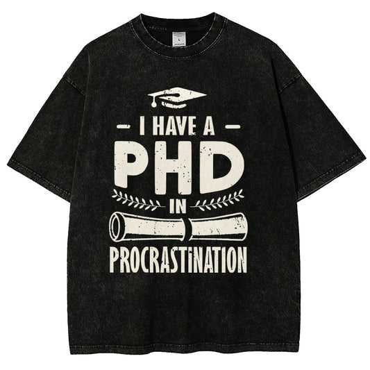 PHD In Procrastination Vintage Distressed T-shirt