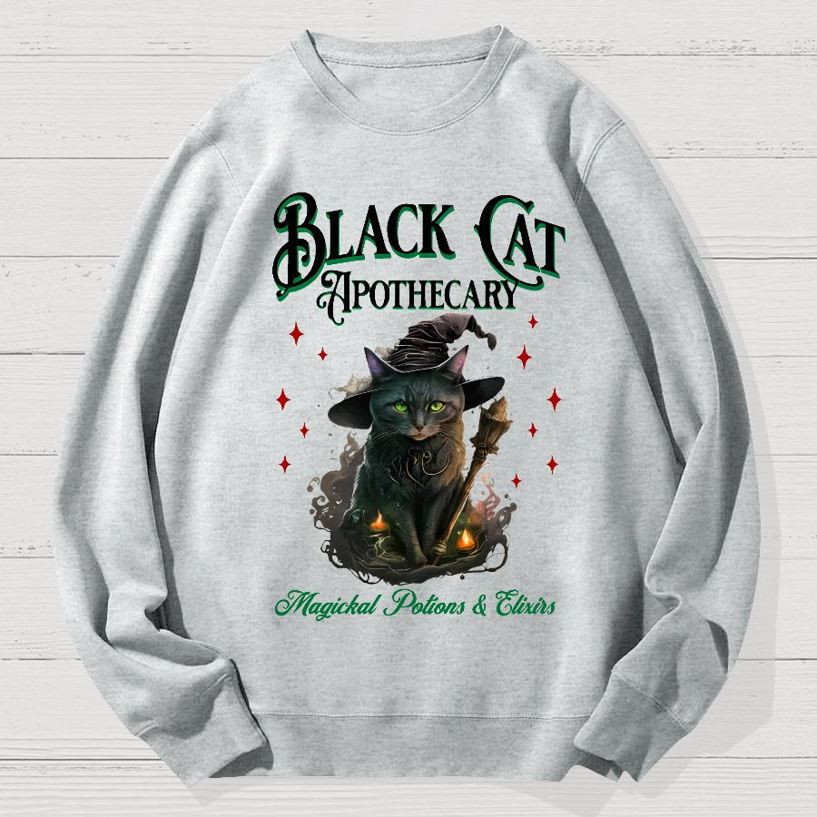 Black Cat Apothecary Halloween Geek Cotton Sweatshirt