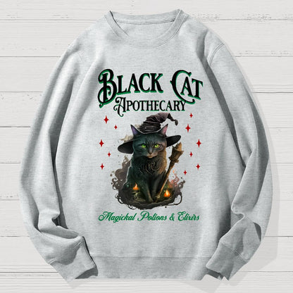 Black Cat Apothecary Halloween Geek Cotton Sweatshirt