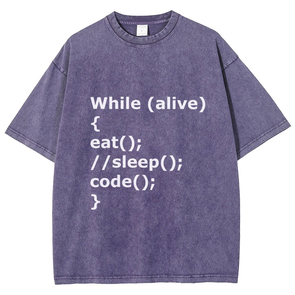 While Alive Eat No Sleep Code Vintage Distressed T-shirt
