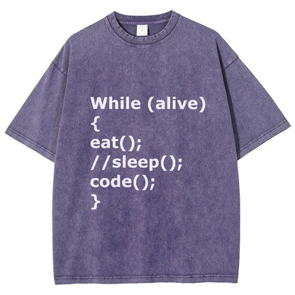 While Alive Eat No Sleep Code Vintage Distressed T-shirt