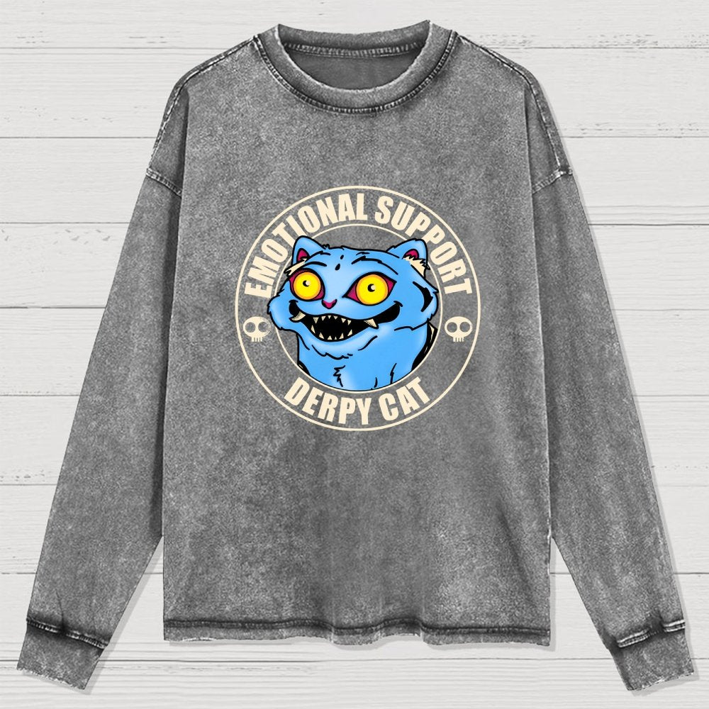 Emotional Support Cat Washed Long Sleeve Tee