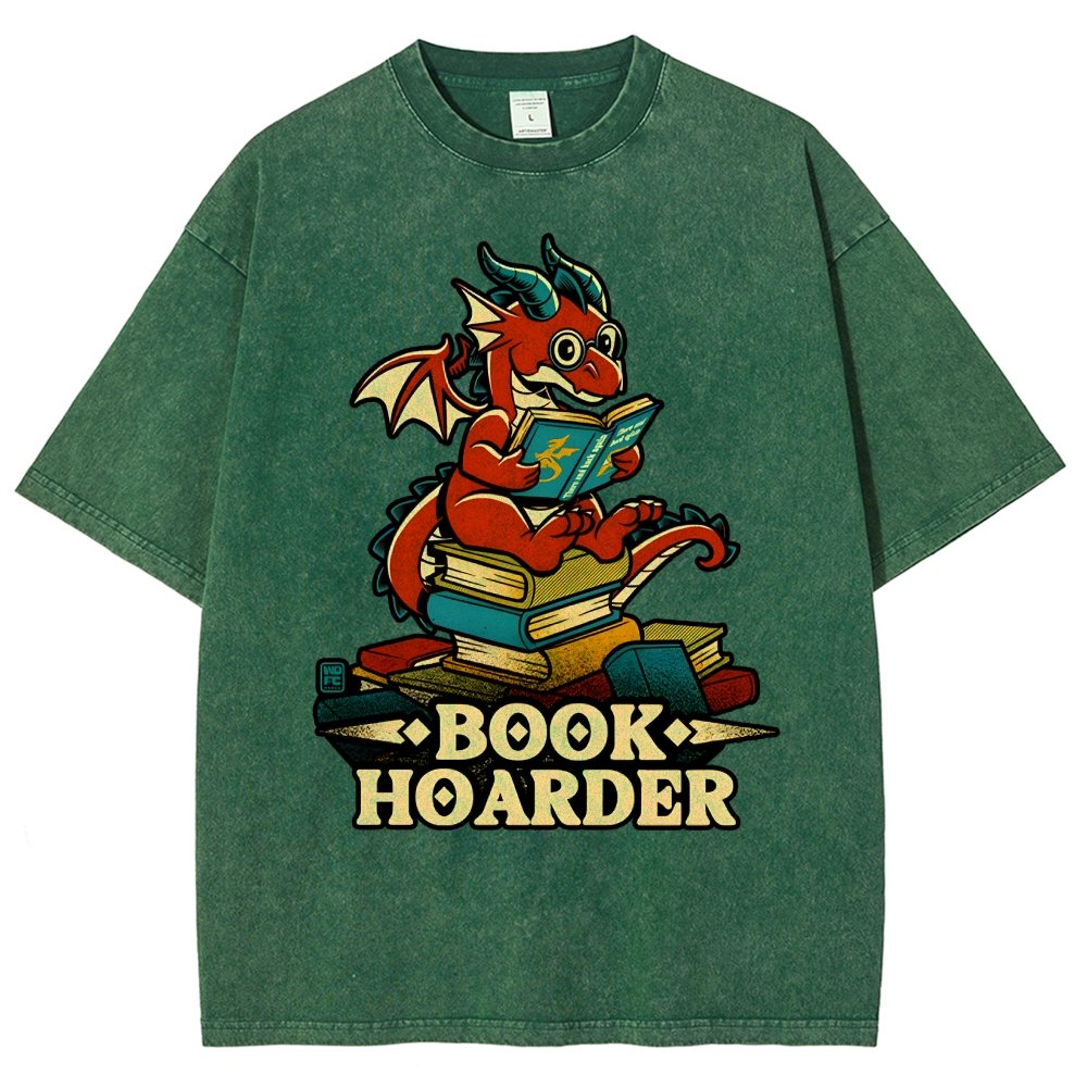 Book Hoarder Dragon Vintage Distressed T-shirt
