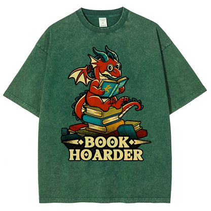 Book Hoarder Dragon Vintage Distressed T-shirt