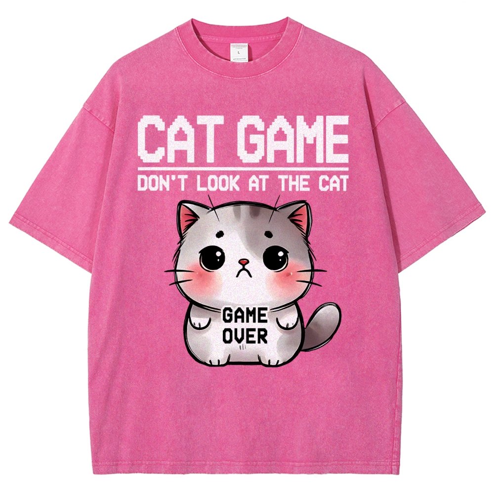 Funny Cat Game-Game Over Vintage Distressed T-shirt