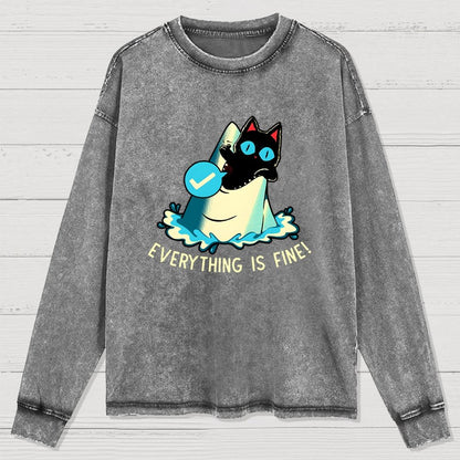 Everything Is Fine! Cat Washed Long Sleeve Tee