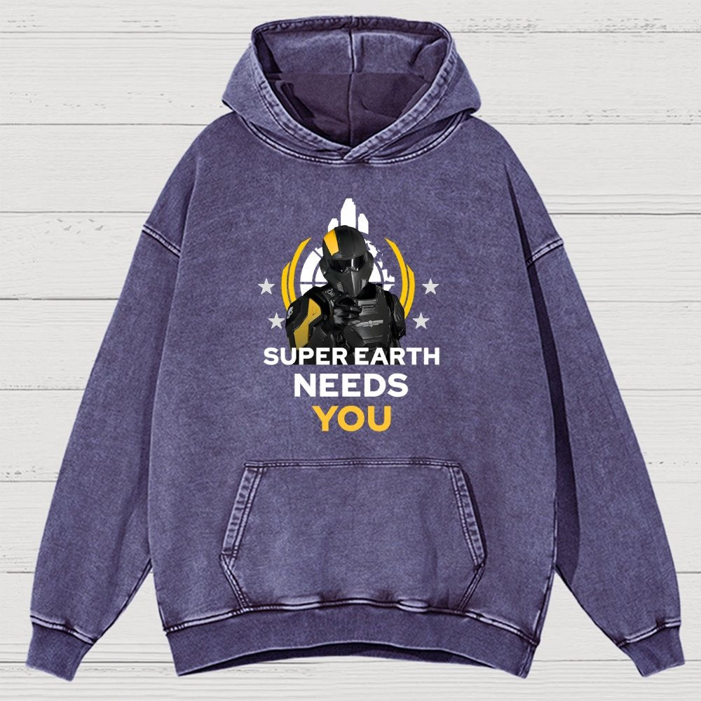 Super Earth Needs You Vintage Distressed Hoodie