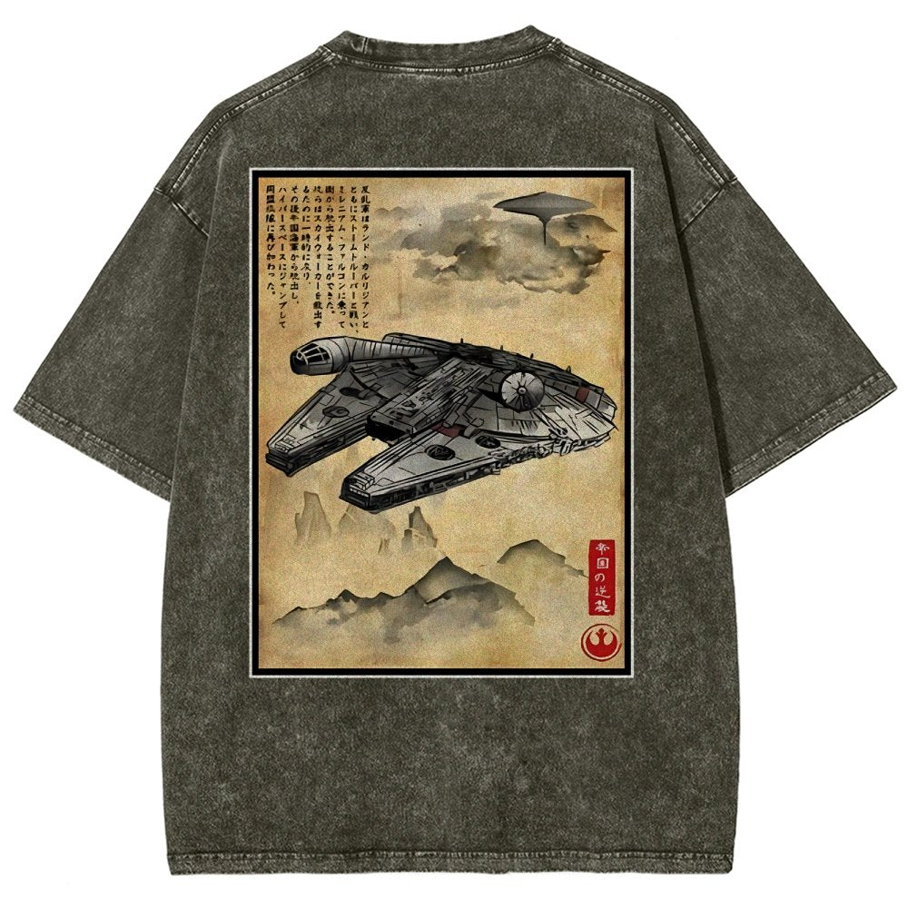 Escape from Sky City woodblock Back Print Washed T-Shirt