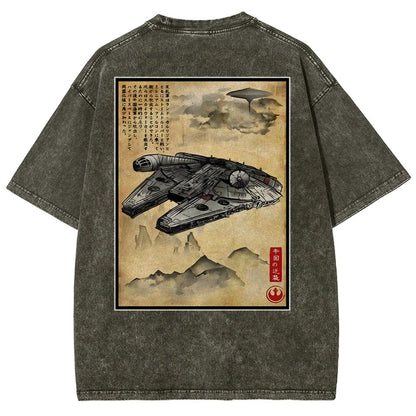Escape from Sky City woodblock Back Print Washed T-Shirt