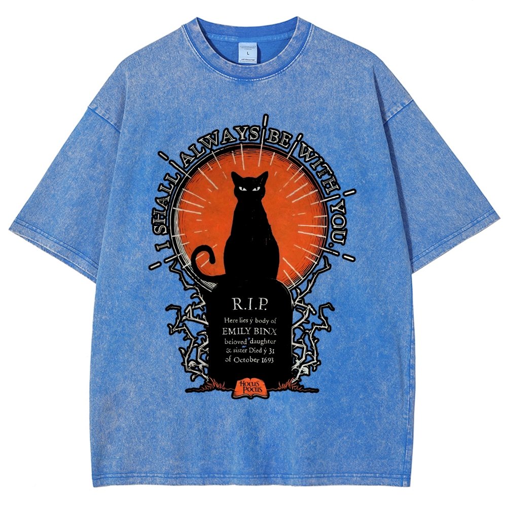 Halloween Cat Print Vintage Distressed T-shirt