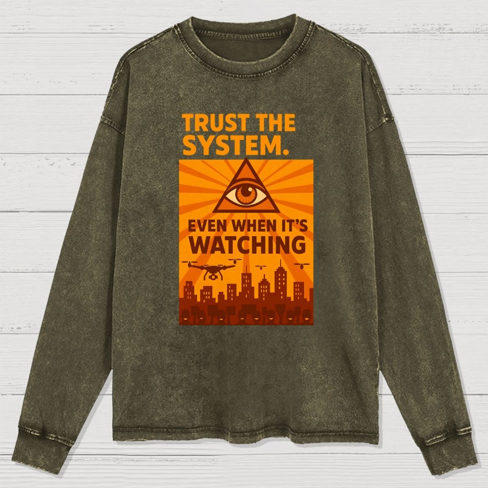 Trust The System - Dystopian Surveillance Washed Long Sleeve Tee