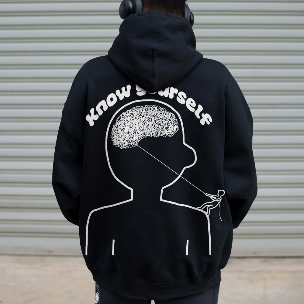 Vintage Mental Health Matters Graphic Print Printed Back Cotton Hoodie