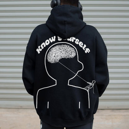 Vintage Mental Health Matters Graphic Print Printed Back Cotton Hoodie