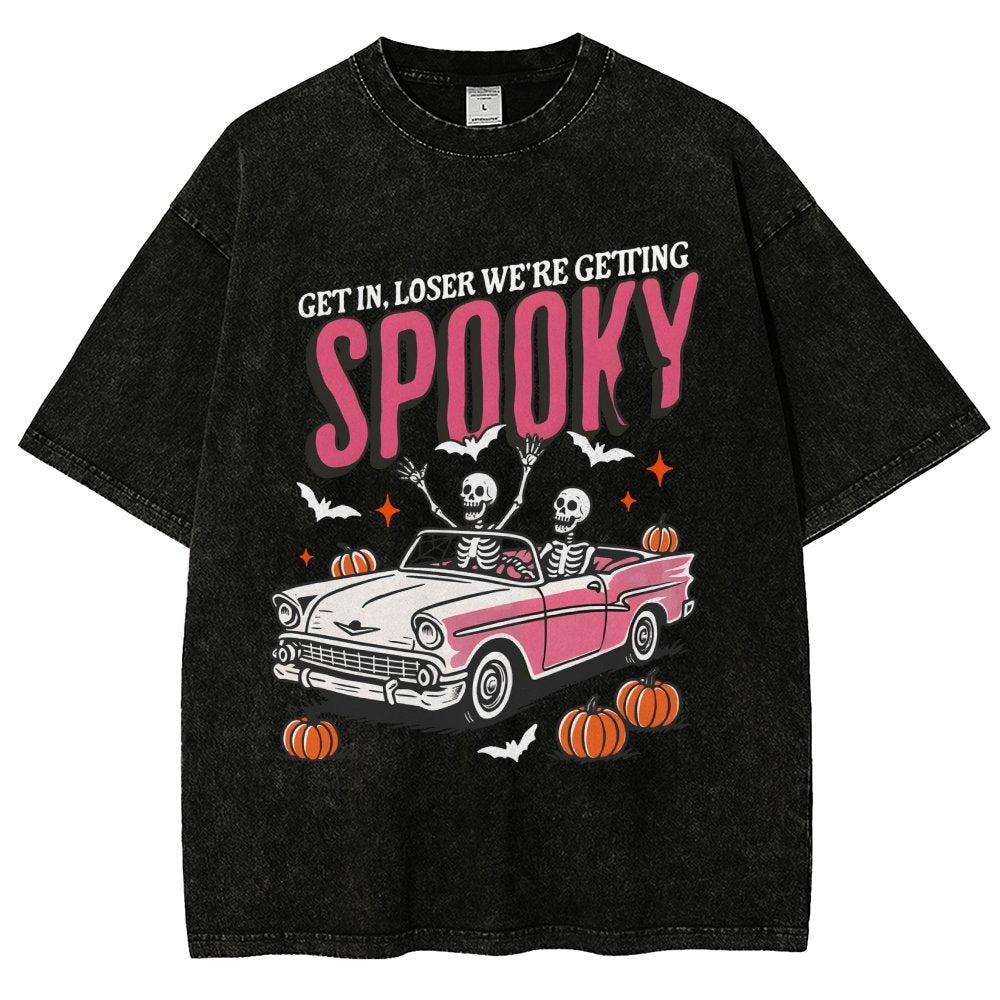 Get In Loser We're Getting Spooky Halloween Vintage Distressed T-shirt
