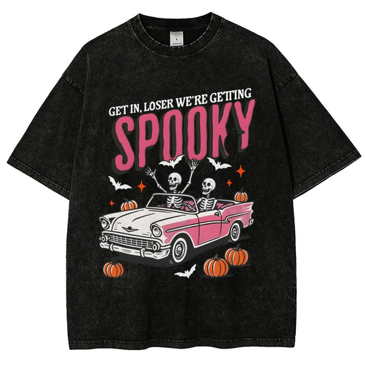 Get In Loser We're Getting Spooky Halloween Vintage Distressed T-shirt