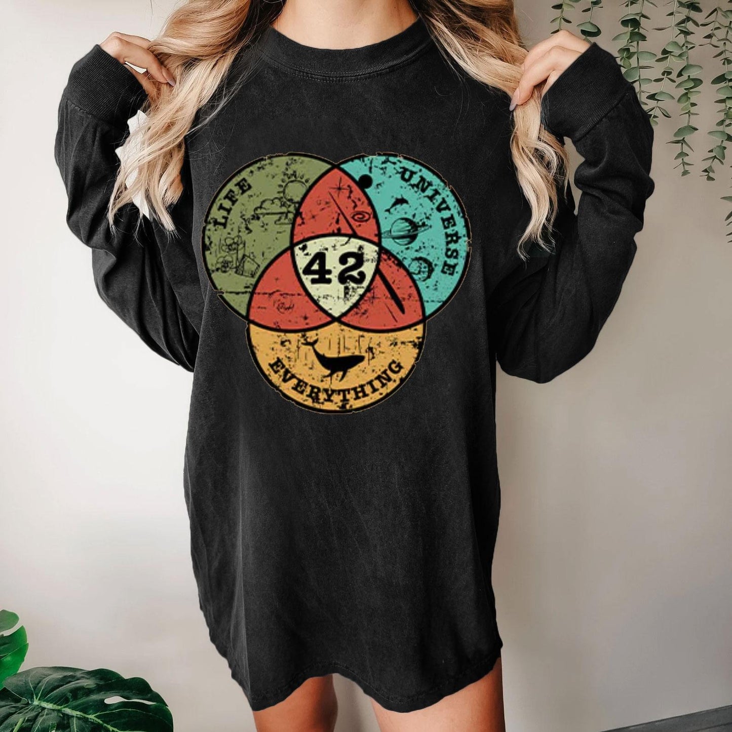 Life, the Universe & Everything Nerdy Graphic Washed Long Sleeve Tee