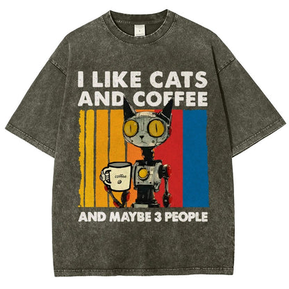I Like Robot Cats And Coffee Vintage Distressed T-shirt