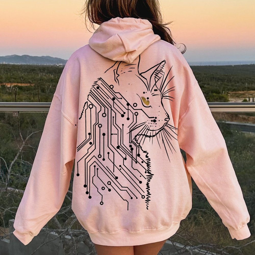 Cat Printed Back Cotton Hoodie