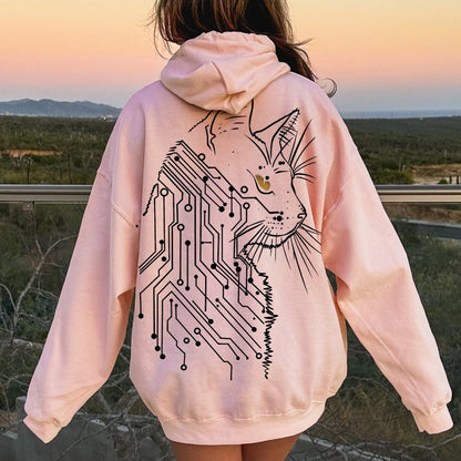 Cat Printed Back Cotton Hoodie
