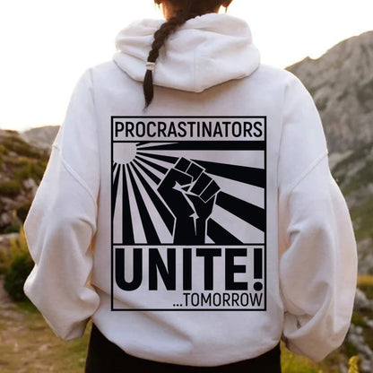 Procrastinators Unite! Printed Back Unisex Cotton Hoodie