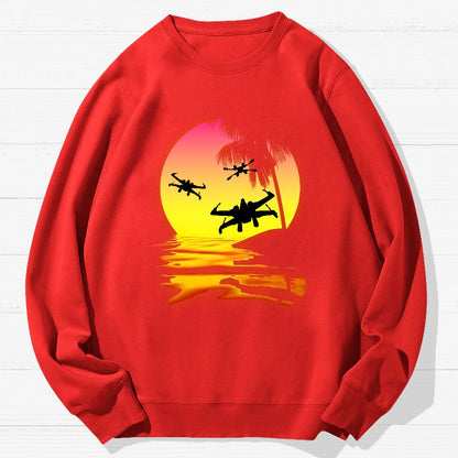 Fighter Planes And Sunset Geek Cotton Sweatshirt
