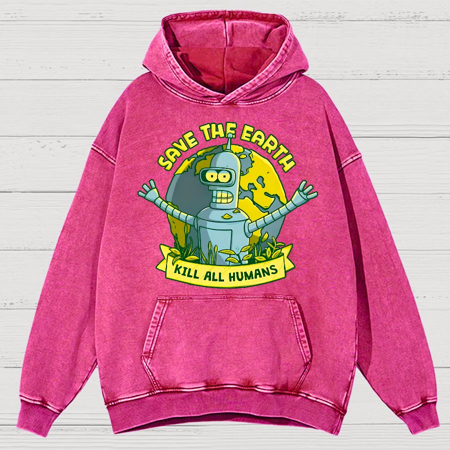 Save The Earth Kill All Humans Vintage Distressed Hoodie