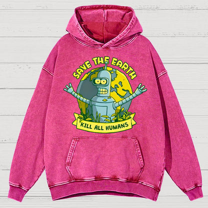 Save The Earth Kill All Humans Vintage Distressed Hoodie