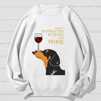 Easily Distracted By Dogs And Wine Geek Cotton Sweatshirt