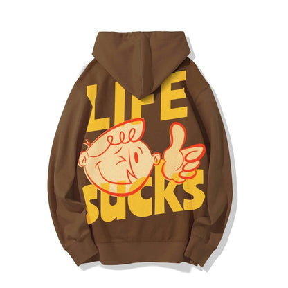 Life Sucks Printed Back Cotton Hoodie