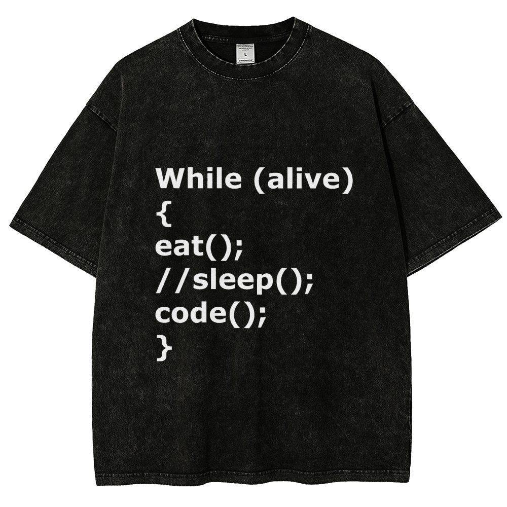 While Alive Eat No Sleep Code Vintage Distressed T-shirt