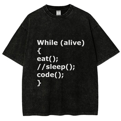 While Alive Eat No Sleep Code Vintage Distressed T-shirt
