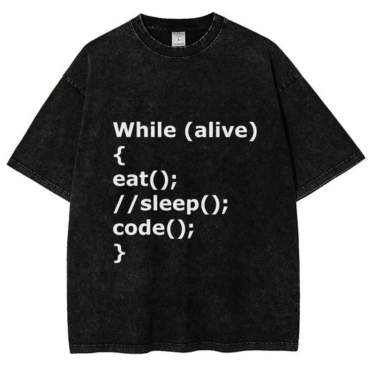 While Alive Eat No Sleep Code Vintage Distressed T-shirt