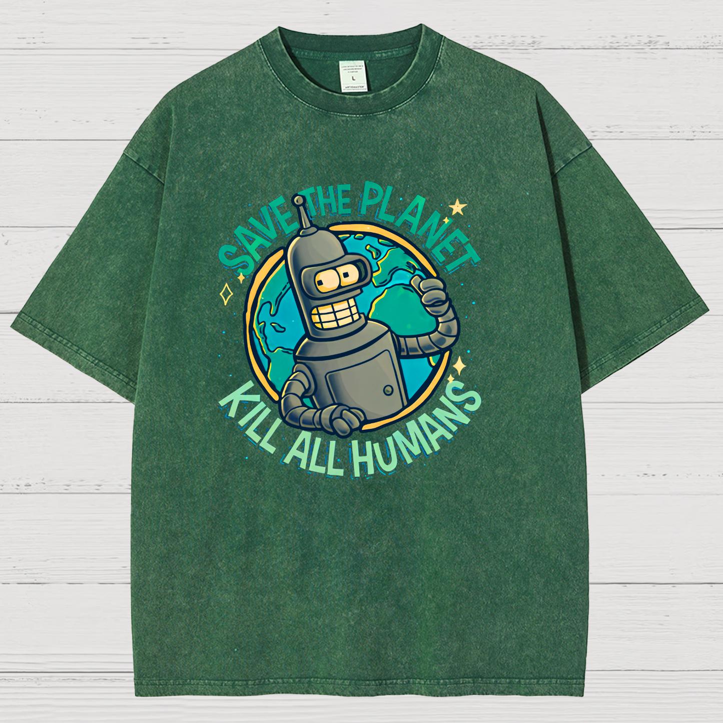 Save The Planet Kill All Humans Vintage Distressed T-shirt