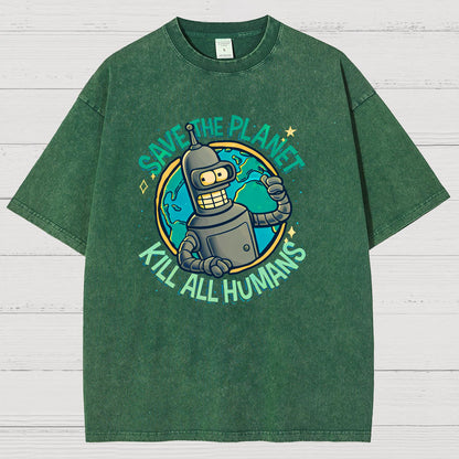 Save The Planet Kill All Humans Vintage Distressed T-shirt