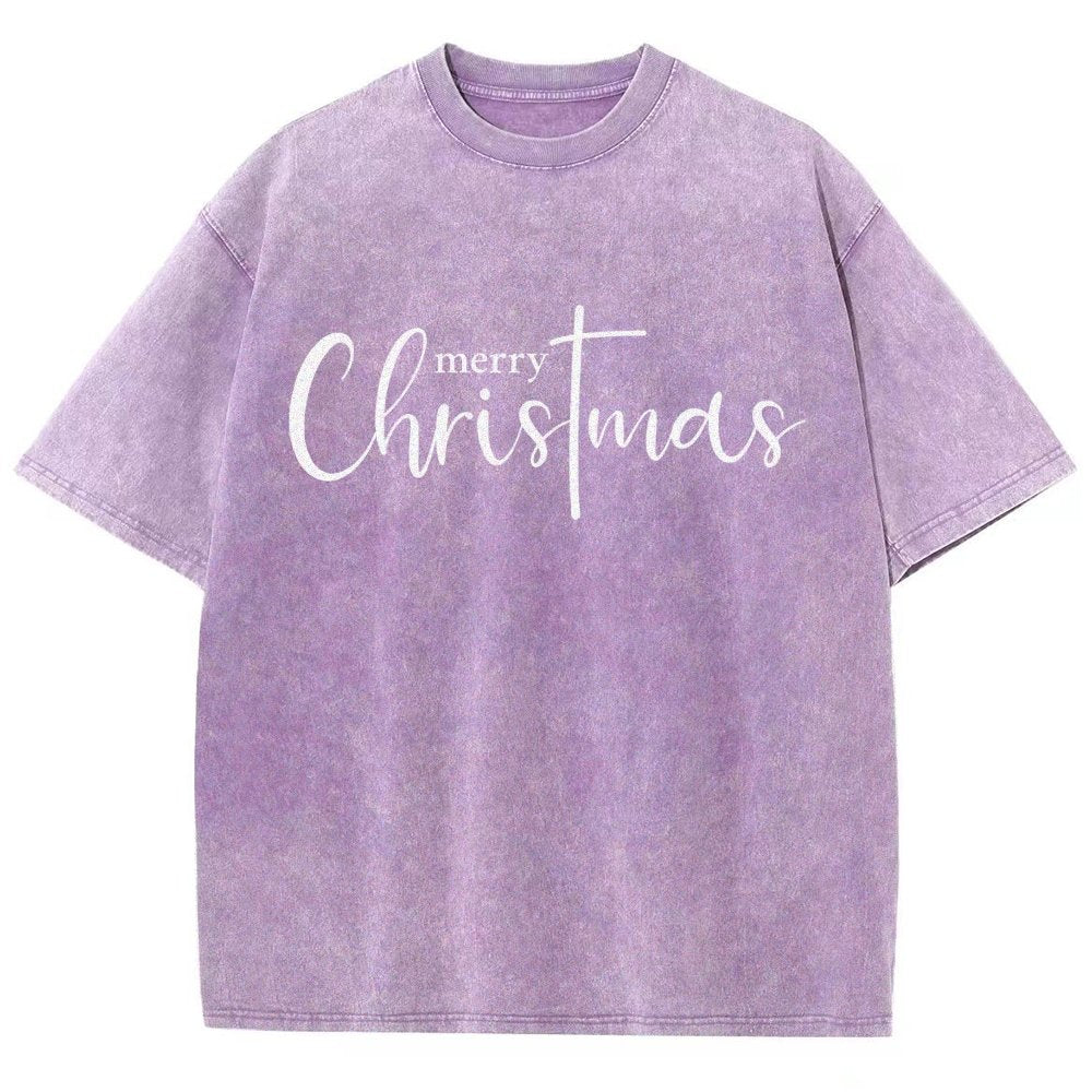 Merry Christmas .Christmas Cross Vintage Distressed T-shirt