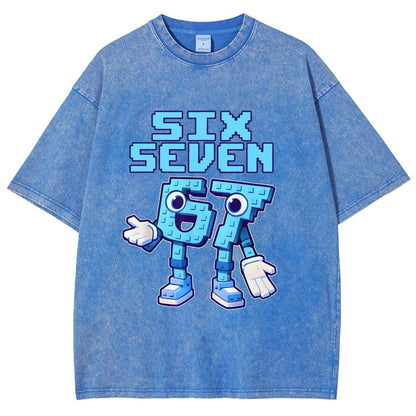 Six Seven Ice Cream Drip 67 Meme Gen Alpha Slang Vintage Distressed T-shirt