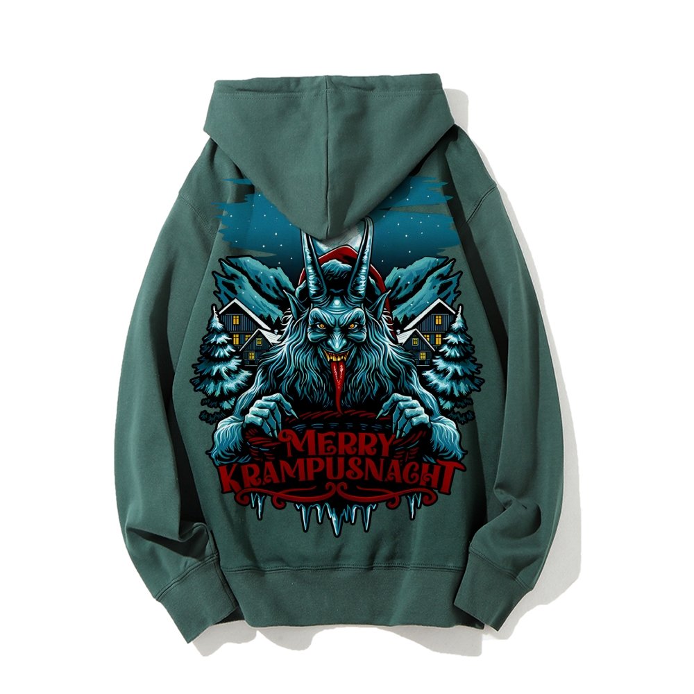 Merry Krampusnacht Christmas Geek Printed Back Cotton Hoodie