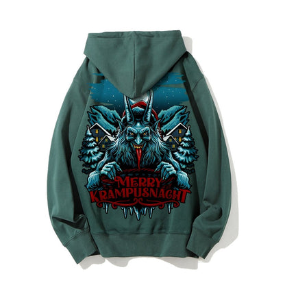 Merry Krampusnacht Christmas Geek Printed Back Cotton Hoodie