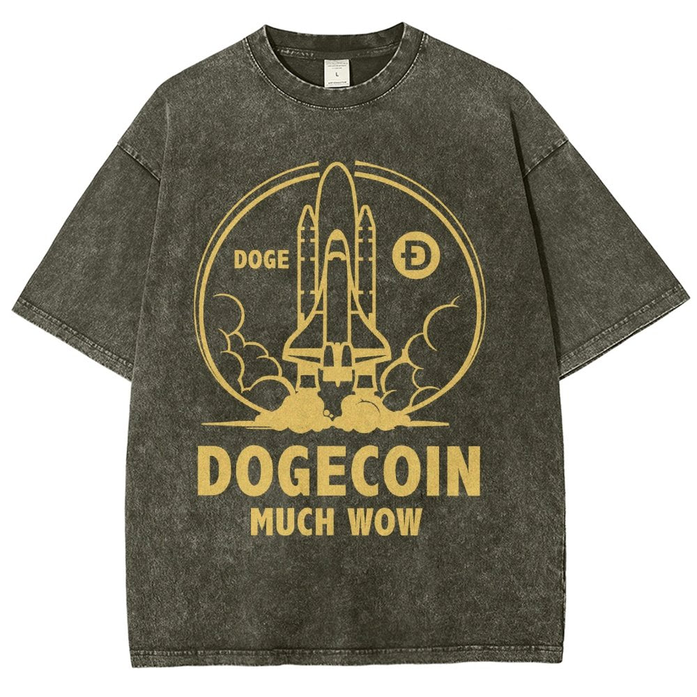 Dogecoin Rocket Ship Much Wow Meme Joke Funny Crypto Currency Elon Musk DOGE Vintage Distressed T-shirt