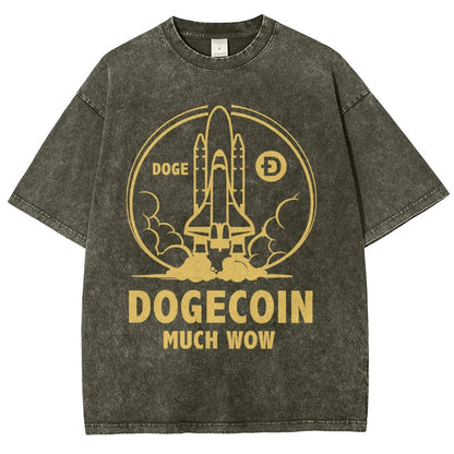 Dogecoin Rocket Ship Much Wow Meme Joke Funny Crypto Currency Elon Musk DOGE Vintage Distressed T-shirt