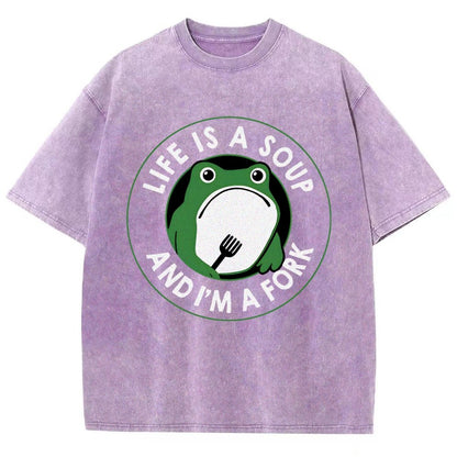 Life Is Soup and I'm a Fork Frog Vintage Distressed T-shirt
