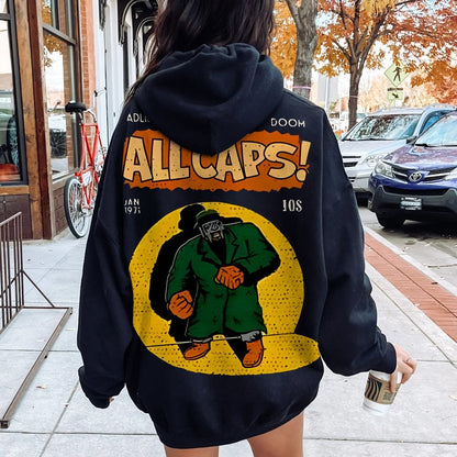 Vintage Hip-Hop Mf Graphic Printed Back Cotton Hoodie