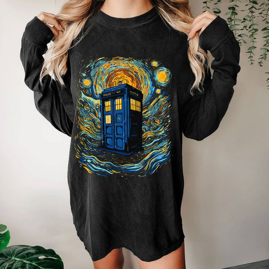 Starry Sky Phone Booth Washed Long Sleeve Tee