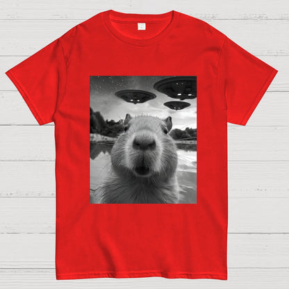 Capybara Selfie With UFOs Funny Geek T-Shirt