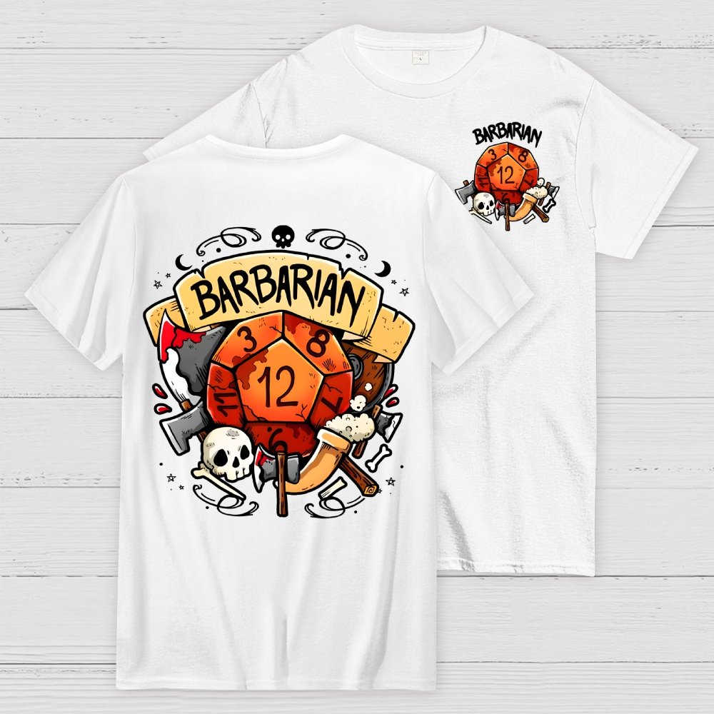 Barbarian Dice Game Front And Back Printing Geek T-Shirt