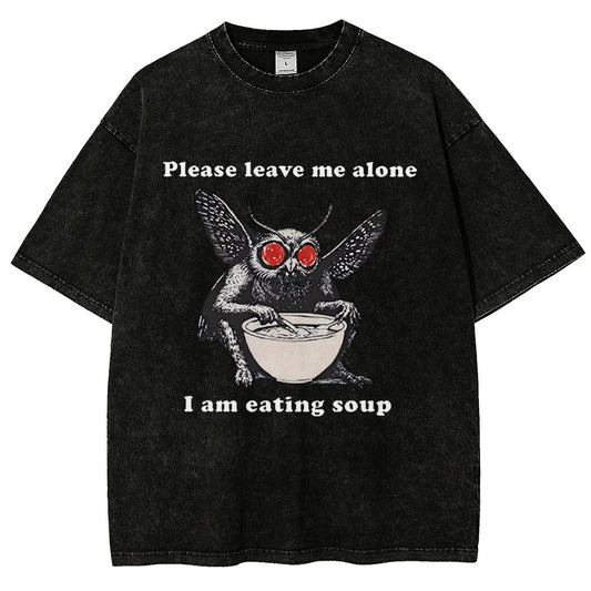 Mothman Eating Soup Please Leave Me Alone I Am Eating Soup Vintage Distressed T-shirt