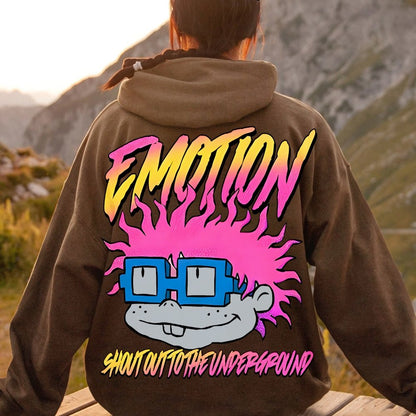 Vintage Cartoon Monster Graphic Print Printed Back Cotton Hoodie