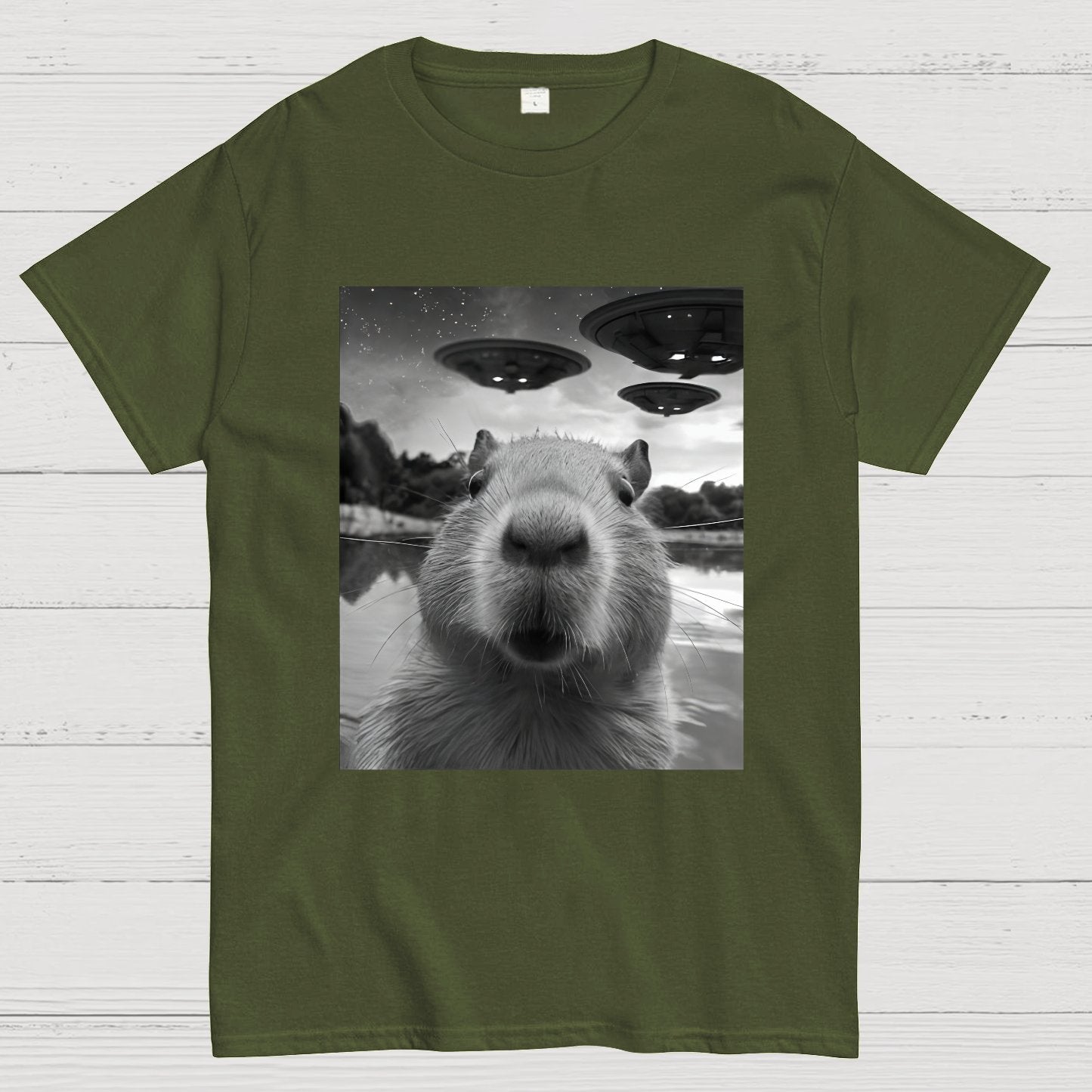 Capybara Selfie With UFOs Funny Geek T-Shirt