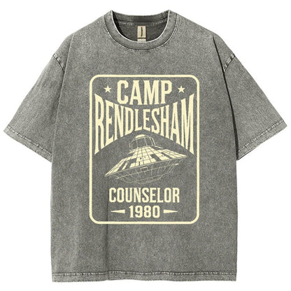 Camp Rendlesham Counselor 1980 UFO Vintage Distressed T-shirt